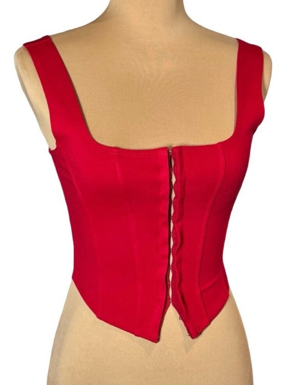 Red Square Neck Crop Corset Top Sz S Stretch Pin Up Sexy Tank Top